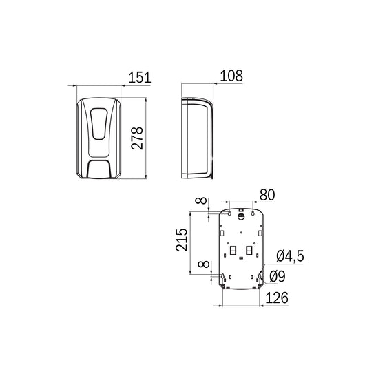 Inda - Dispenser sapone a parete in ABS nero 1,20 Lt