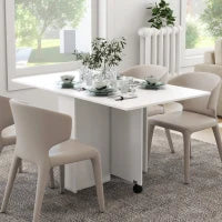 Tavolo Pieghevole Salvaspazio a 2 Ribalte per 6 Persone con Ripiani e Ruote, Bianco