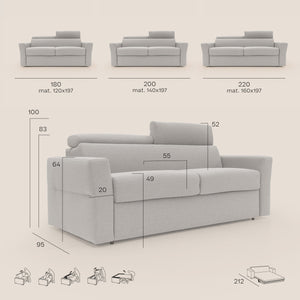 Avalon Divano letto con materasso H18 180 cm (mat. 120x197 cm) blu