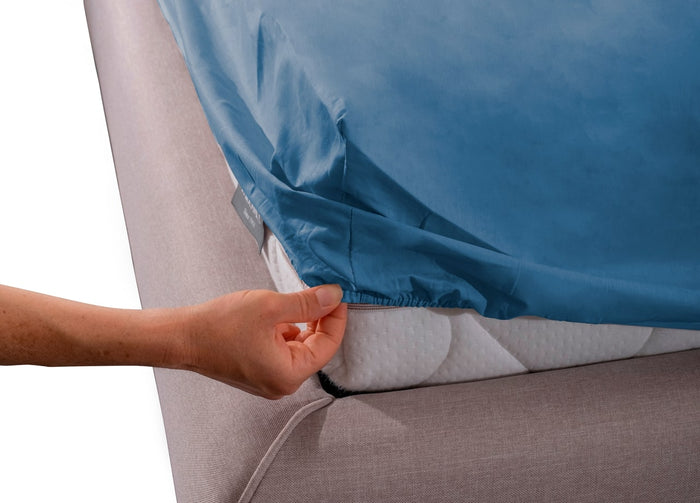 Completo Lenzuola In 100% Cotone In Tinta Unita Made In Italy - Singolo - Avio