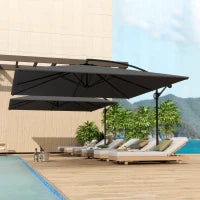 Ombrellone da Giardino a Braccio 2.8x3.8 m Girevole a 360° e Inclinabile, Apertura a Manovella, Grigio