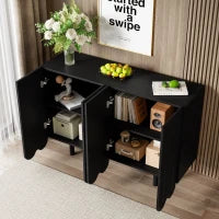 Credenza a goccia, con ante sagomate,  120×37,5×80,8 cm, Nero