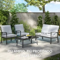 Set da Giardino 4 Pezzi con 2 Poltroncine, Divano 2 Posti e Tavolino, in Alluminio e Fibra, Grigio Carbone