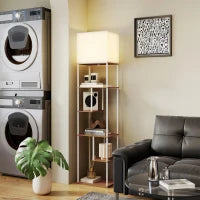 Lampada da Terra con Ripiani Temperature di Colore Regolabili 3000K-6500K Telecomando Lampadina E27 Legno naturale