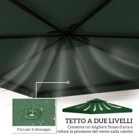 Copertura Telo per Gazebo da Giardino 3x3 m, Tetto Anti-UV Impermeabile in Poliestere Verde Scuro