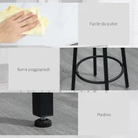 Set 3 Pezzi con Tavolo Rettangolare e 2 Sgabelli da Bar in Truciolato, MDF e Acciaio, Bianco e Nero