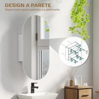 Specchio Bagno Ovale Moderno con Armadietto e Due Ripiani, 45x90 cm, Bianco