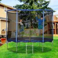 Trampolino Elastico da Esterno, Tappeto Elastico per Bambini e Adulti da Giardino con Rete di Sicurezza e Bordo Imbottito, Giochi da Giardino e Casa, Ø305x248cm, Blu e Nero