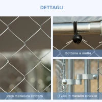 Kennel per Cani in Metallo con Tettuccio in Tessuto Oxford e Porta con Blocco, 4x4x2.3m