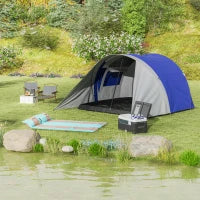 Tenda da Campeggio per Famiglie da 3-4 Persone, Impermeabile, Leggera, Ventilata, Facile da Montare, 390L x 315l x 188H cm, Blu e Grigio