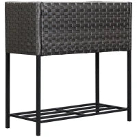 Letto per Orto Rialzato, Fioriera Effetto Vimini con Ripiano, Aiuola Rialazata per Esterni e Interni, Grigio (70cm x 30cm x 72cm)