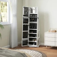 Specchio Portagioie Girevole per Camera da Letto con 2 Chiavi, in Legno Bianco e Vetro, 38x38x160 cm