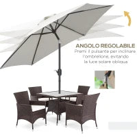 Ombrellone da Giardino 2.6x2.4 m con Manovella e Testa Inclinabile, in Alluminio e Poliestere Beige e Nero
