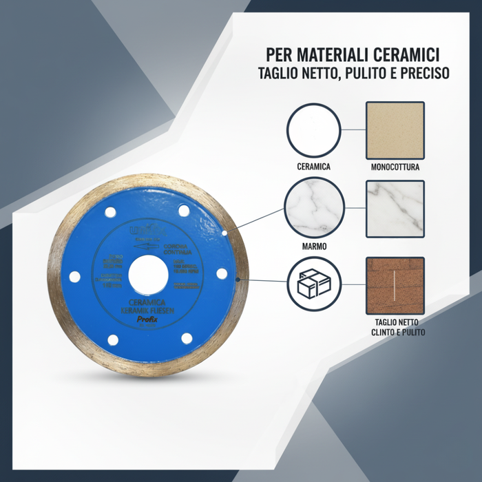 Disco diamantato ceramica per taglio preciso di piastrelle Ø 115 x 1.6 mm