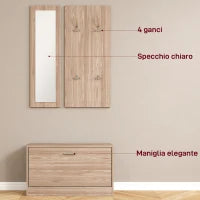 Set Mobili da Ingresso con Panca Scarpiera, Appendiabiti a Muro e Specchio, 80x27x46.5 cm, Marrone Scuro