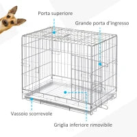 Kennel Gabbia per Cani Pieghevole in Acciaio Galvanizzato, Porta con Blocco e Fondo Rimovibile