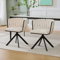 Set da 2 Sedie Girevoli a 180° con Supporto Lombare Ergonomico e Rivestimento Effetto Velluto, 56x50x70 cm, Avorio