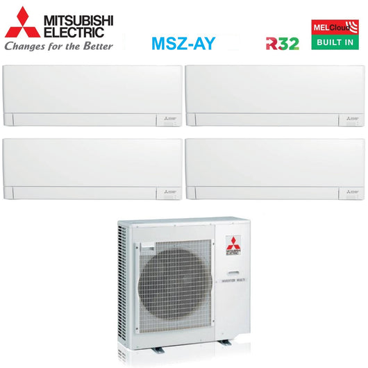 Climatizzatore Condizionatore Mitsubishi Electric Quadri Split Inverter Linea Plus serie MSZ-AY 9+12+12+15 con MXZ-4F80VF R-32 Wi-Fi Integrato 9000+12000+12000+15000
