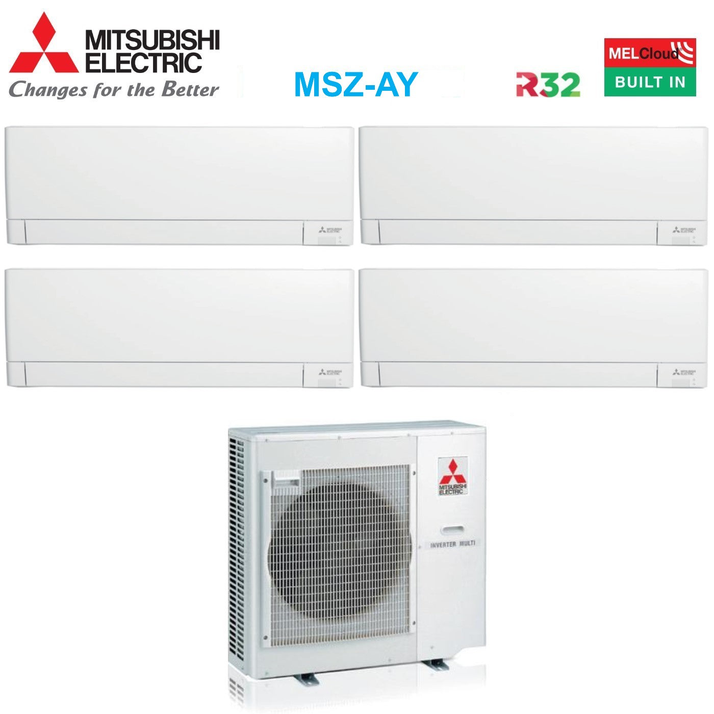 Climatizzatore Condizionatore Mitsubishi Electric Quadri Split Inverter Linea Plus serie MSZ-AY 9+12+15+15 con MXZ-4F80VF R-32 Wi-Fi Integrato 9000+12000+15000+15000