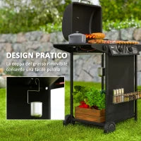 Barbecue a Gas con 3 Bruciatori Indipendenti e Coperchio con Termometro, 108x54x97 cm, Nero