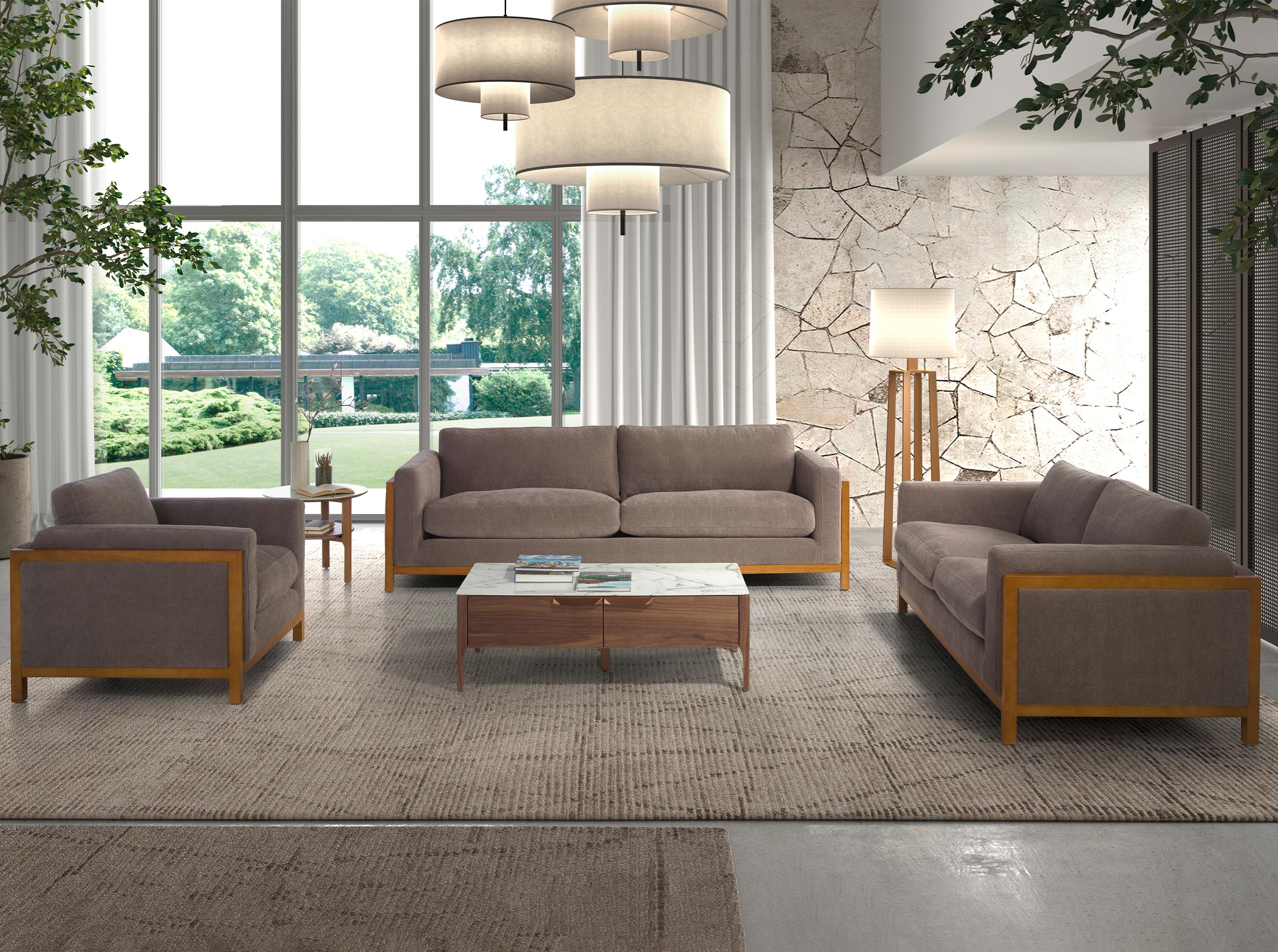 Divano a 3 posti in tessuto 260 x 92 x 88 cm colore marrone