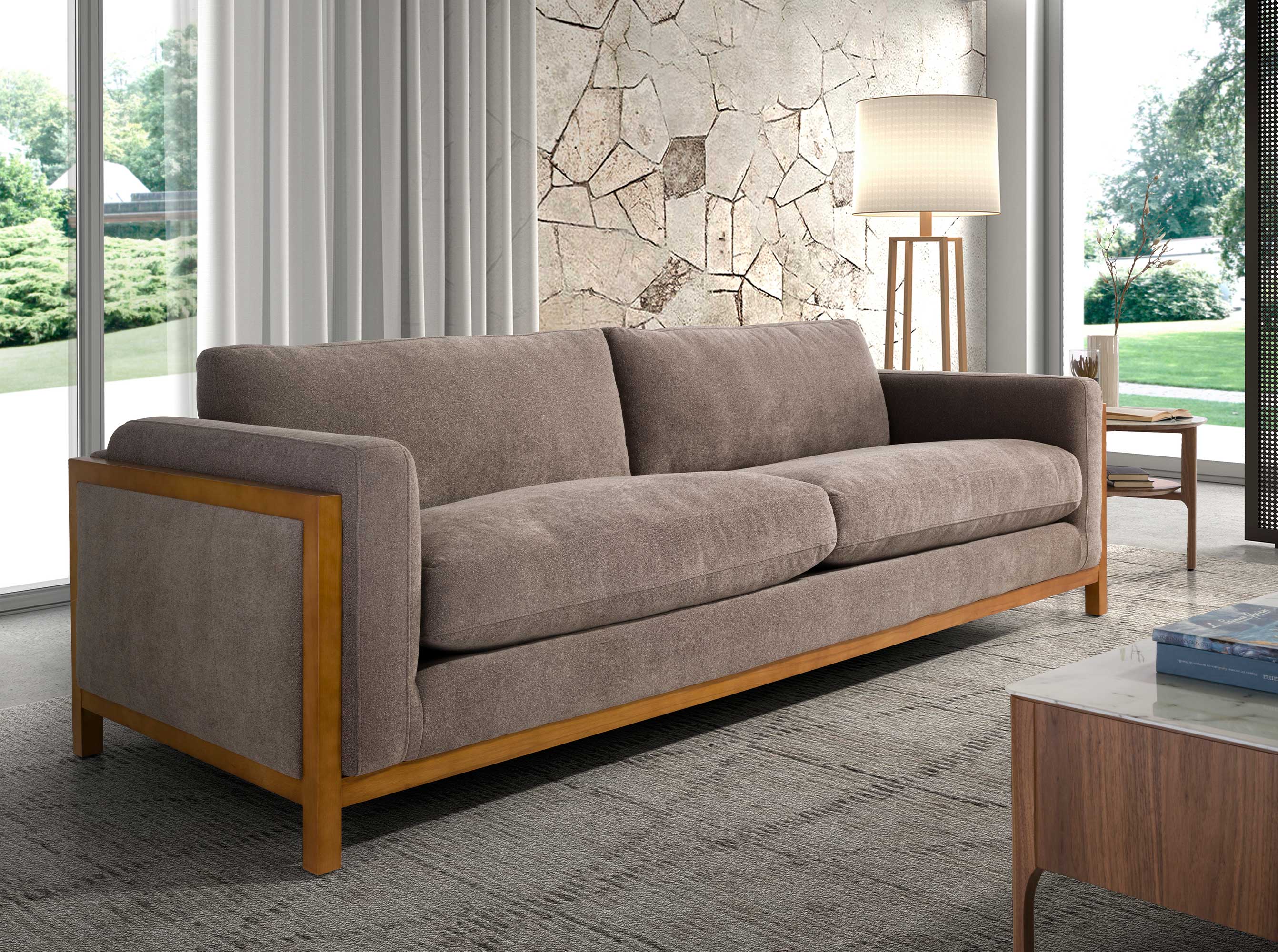 Divano a 3 posti in tessuto 260 x 92 x 88 cm colore marrone