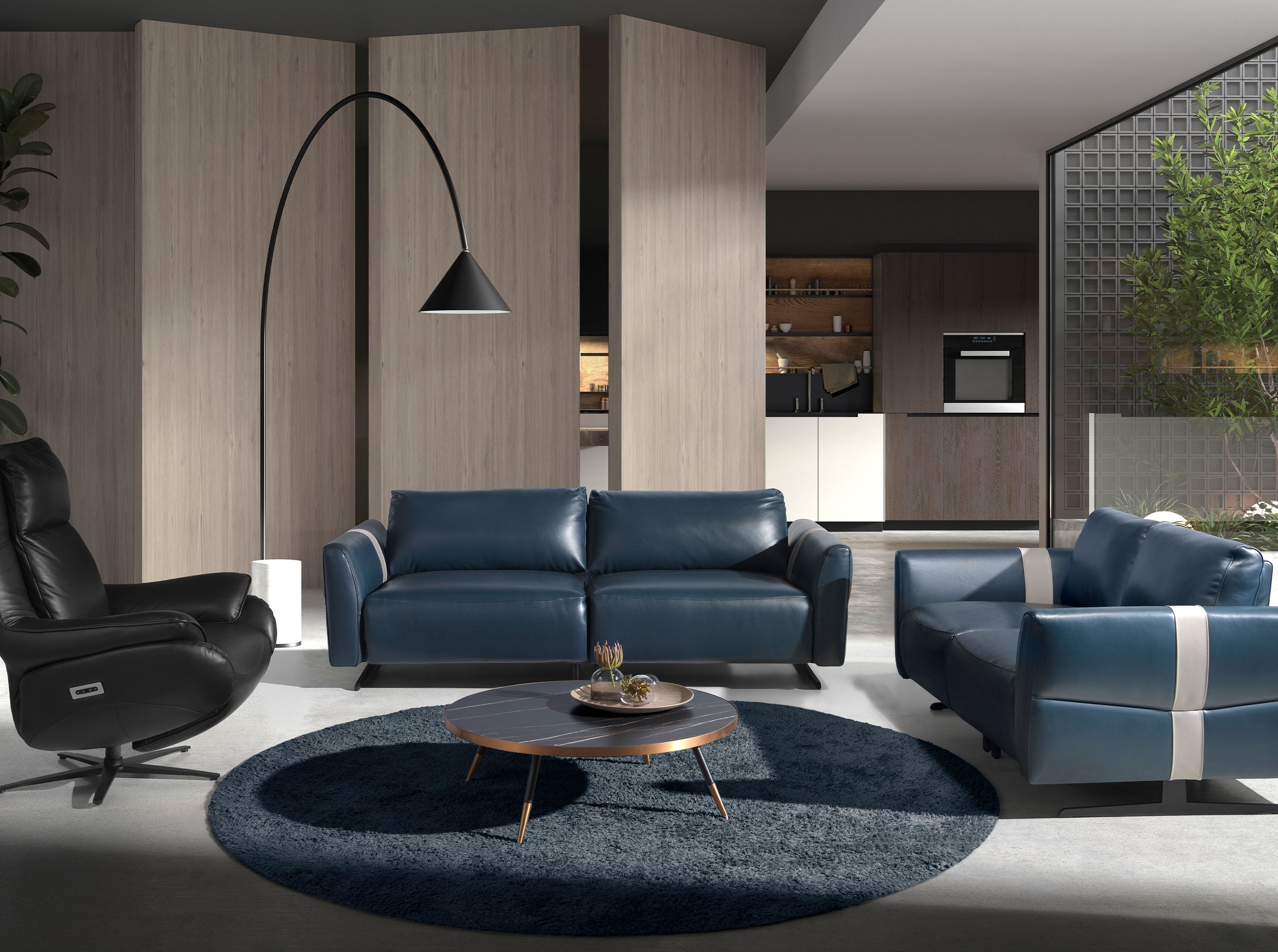 Divano 3 posti in pelle blu