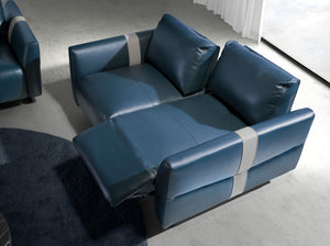 Divano 3 posti in pelle blu