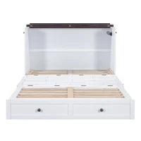 Letto a scomparsa 140x200 cm, letto a piattaforma mobile con cassetti e ripiani, trasformabile e salvaspazio, senza materasso, Bianco