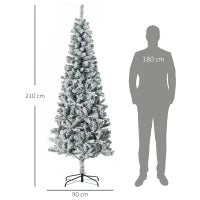 Albero di Natale Slim Artificiale 210 cm con Rami Realistici, Albero di Natale Innevato Alto e Stretto con Base Pieghevole, Verde