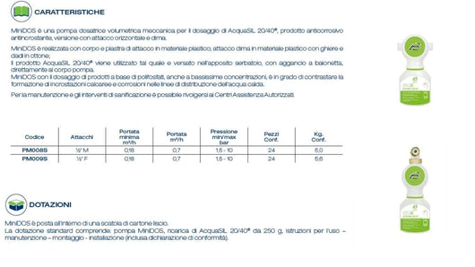 Acqua Brevetti pompa dosatrice anticalcare Minidos con attacco Dima da 1/2" F -  PM009S