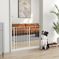 Cancelletto di Sicurezza per Cani in Acciaio e ABS, Estensibile 75-115cm per Scale e Porte, Bianco