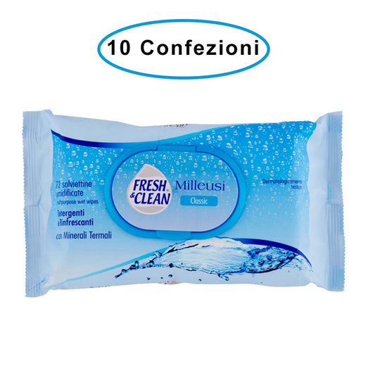 Fresh & clean salviette igienizzanti detergenti milleusi classic 10 confezioni da 72 salviette