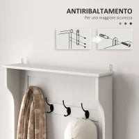 Mobile Appendiabiti 3 in 1 con 4 Ganci e Panca Contenitore, in Legno, 71.5x39.5x170 cm, Bianco