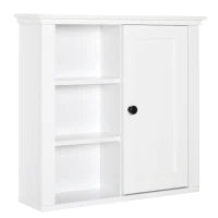 Armadietto 3 Ripiani Anta Design Moderno Salvaspazio da Parete Bagno e Cucina Legno 53x14,5x50.5cm Bianco