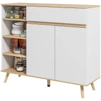 Mobile Buffet da Stoccaggio Cucina Stile Scandinavo 1 Mobile Doppio a Ante 1 Cassetto e 4 Nicchie Ripiani Regolabili, Bianco