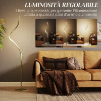Lampada da Terra LED a Spirale con 3 Luminosità Regolabili e Interruttore a Pedale, Oro