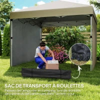 Gazebo da Giardino Pop-up Pieghevole Regolabile in Altezza Protezione UV 30+, 2 Pareti Laterali, Sacca da Trasporto Inclusa, Beige