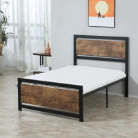 Struttura Letto Singolo in Legno e Acciaio con Doghe in Stile Industriale, 90x200cm