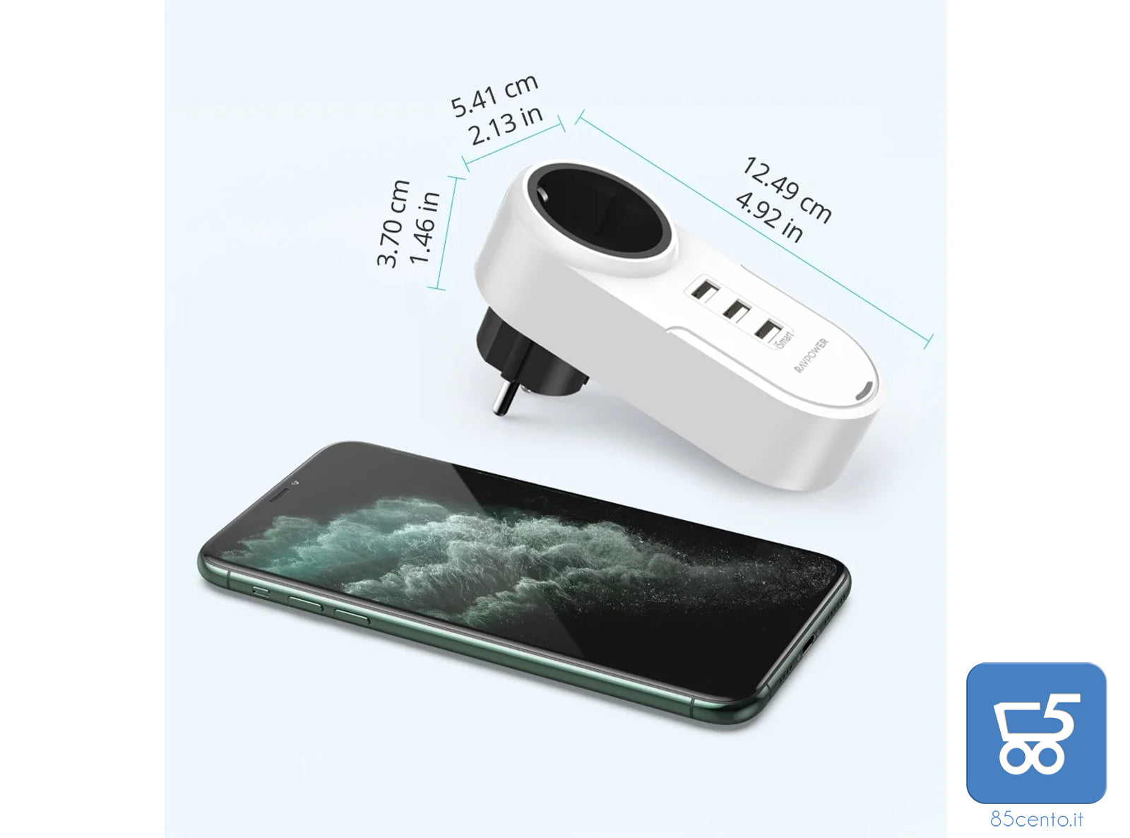 Adattatore 230V 16A con Presa Schuko 3 ingressi USB 3,4A Totale 5V da Parete