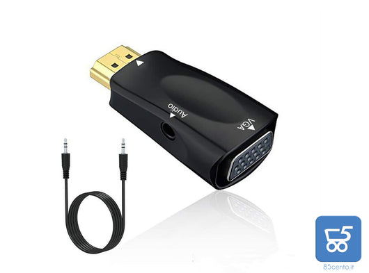 Adattatore HDMI Maschio a VGA Femmina + Cavo Audio Jack 3,5 mm per PC Notebook Monitor FULL HD