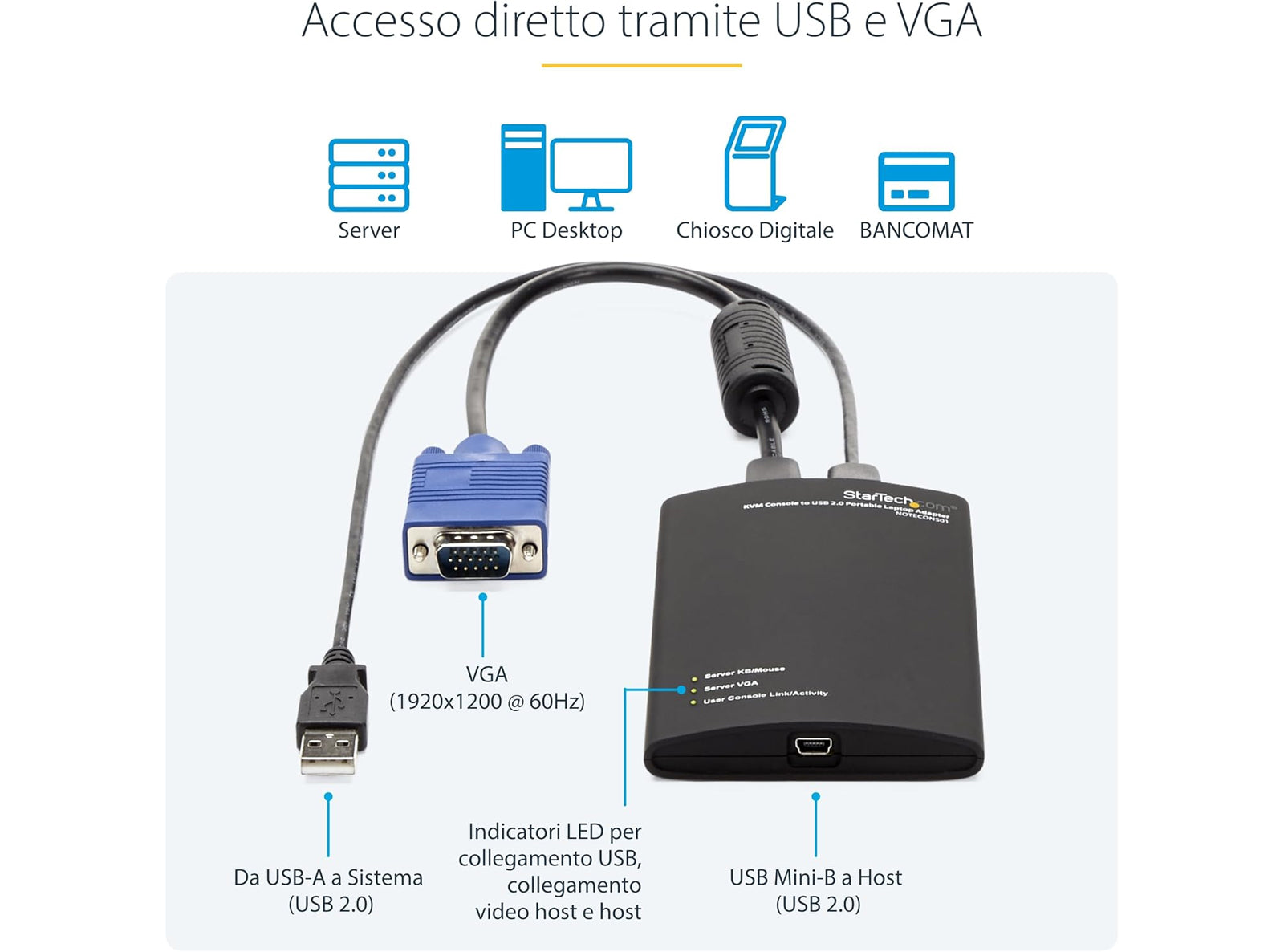 Adattatore KVM Portatile per Laptop StarTech NOTECONS01 – Crash Cart USB 2.0