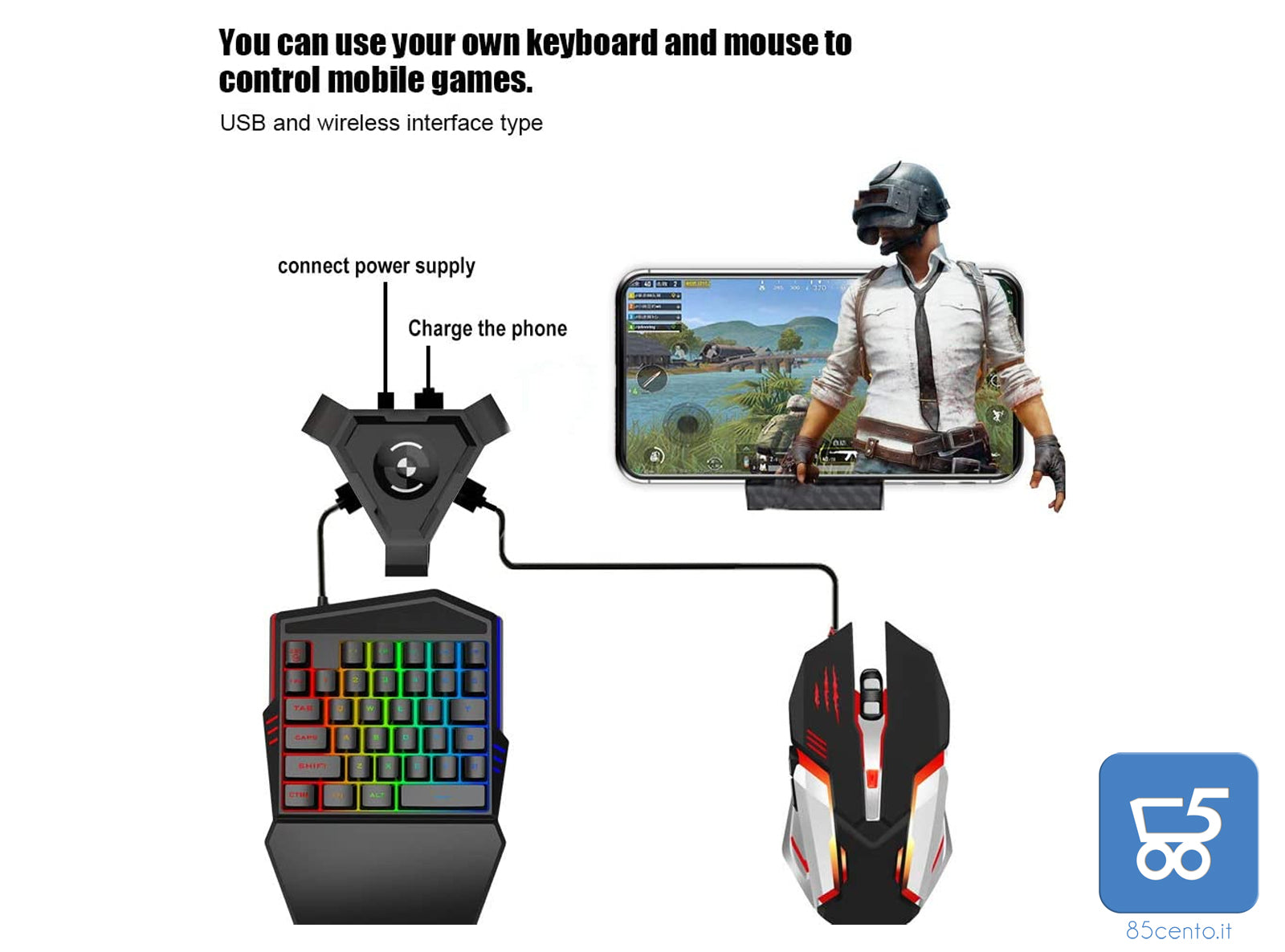 Adattatore Mouse Tastiera per PUBG Console di Gioco PC Android/iOS Plug And Play Bluetooth 4.1