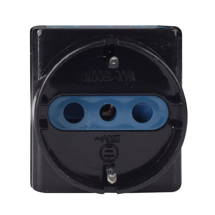 Adattatore Tripla Spina Elettrica 2P+T 10A con 2 Presa 10A 2P+T e 1 Presa Ita 10A / Schuko 16A 250V Max 1500W Nero (AP1105N)