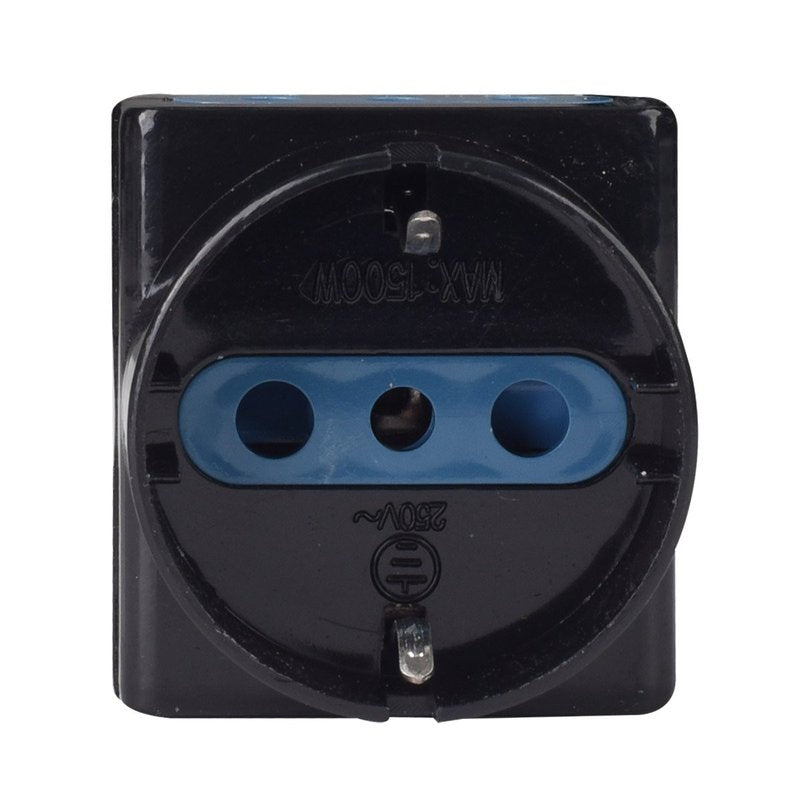 Adattatore Tripla Spina Elettrica 2P+T 10A con 2 Presa 10A 2P+T e 1 Presa Ita 10A / Schuko 16A 250V Max 1500W Nero (AP1105N)