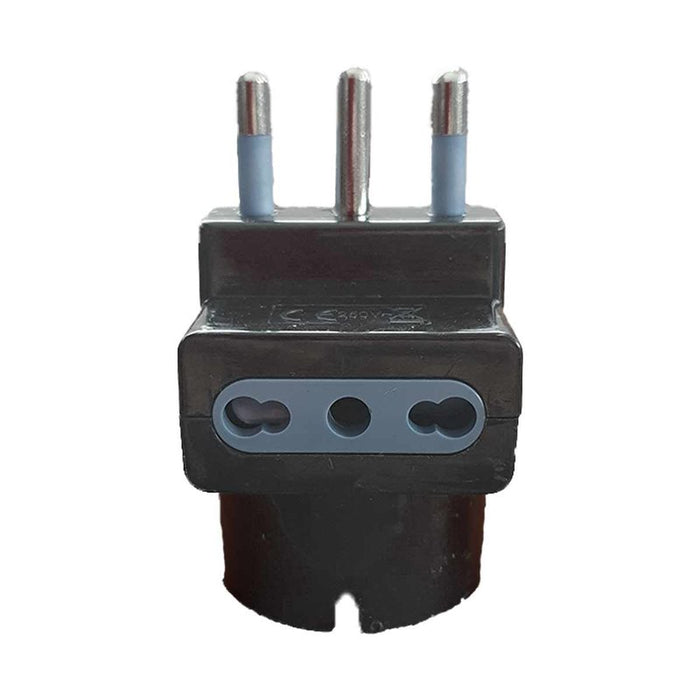 Adattatore Tripla con Spina 16A 2P+T 1 Presa Ita 10A / Schuko 16A e 2 Prese Bipasso 10/16A Colore nero