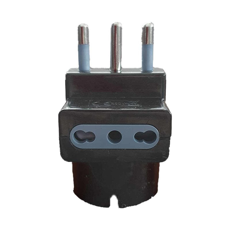Adattatore Tripla con Spina 16A 2P+T 1 Presa Ita 10A / Schuko 16A e 2 Prese Bipasso 10/16A Colore nero