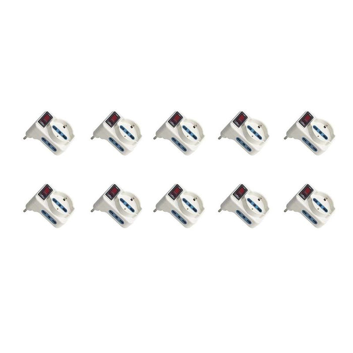 Adattatore Triplo con Interruttore Spina 10A con 2 Prese Bipasso 10A/16A e 1 Presa Universale 10A/16A Max 1500W Salvaspazio Bianco