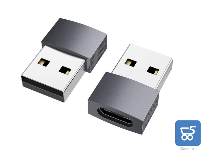 Adattatore USB C femmina a USB maschio 2 pezzi convertitore da tipo C a USB A compatibile con computer portatili power bank caricabatterie Grigio