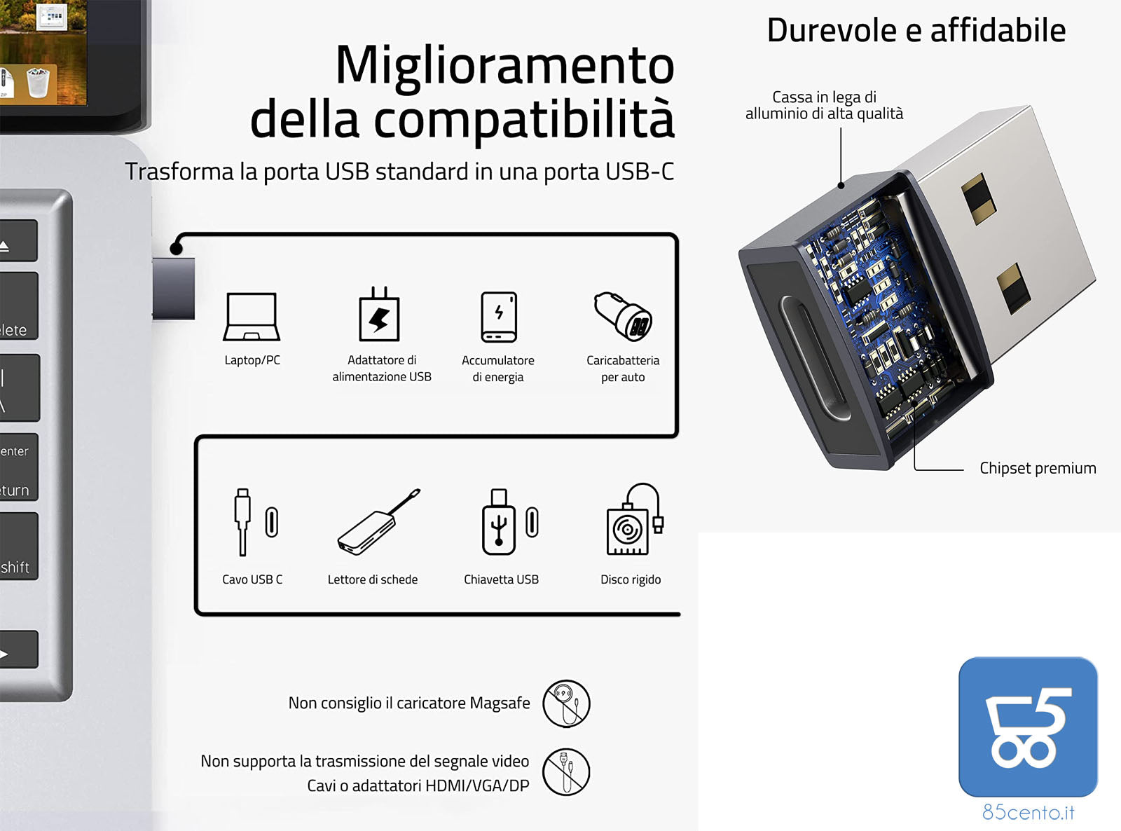 Adattatore USB C femmina a USB maschio 2 pezzi convertitore da tipo C a USB A compatibile con computer portatili power bank caricabatterie Grigio